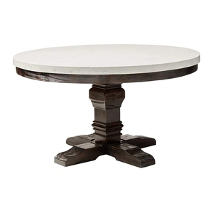 ACME Nolan Marble/Wood Round Dining Set, White/Salvage Dark Oak