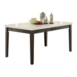 ACME Nolan Marble/Wood Round Dining Set, White/Salvage Dark Oak