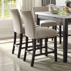 ACME Nolan Fabric/Wood Counter Chair, Linen/Salvage Dark Oak