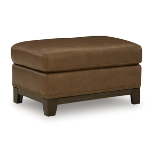 Ashley Furniture Saonara 34-inch Rectangular Leather Ottoman - Amber Brown with Nailhead Trim, Amber
