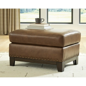 Ashley Furniture Saonara 34-inch Rectangular Leather Ottoman - Amber Brown with Nailhead Trim, Amber