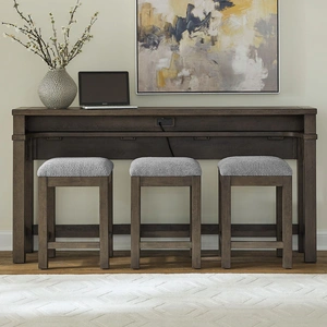 Liberty Furniture Cascade Falls Console Bar Table with 3 Stools & Power | Satin Espresso, Satin Espresso