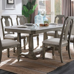 ACME Zumala Marble/Wood Dining Table, White/Weathered Oak
