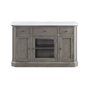 ACME Zumala Marble/Wood Server w/3 Doors & 3 Drawers, White/Weathered Oak