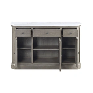 ACME Zumala Marble/Wood Server w/3 Doors & 3 Drawers, White/Weathered Oak