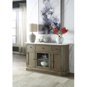ACME Zumala Marble/Wood Server w/3 Doors & 3 Drawers, White/Weathered Oak