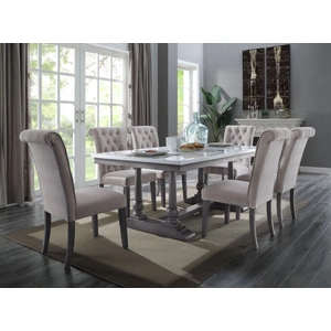 ACME Yabeina Marble/Wood Rectangular Dining Room Set, White/Gray Oak