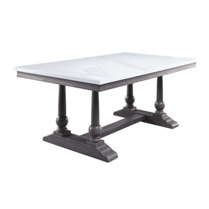 ACME Yabeina Marble/Wood Rectangular Dining Room Set, White/Gray Oak