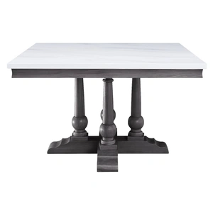 ACME Yabeina Marble/Wood Square Dining Table, White/Gray Oak