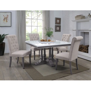 ACME Yabeina Marble/Wood Square Dining Room Set, White/Gray Oak