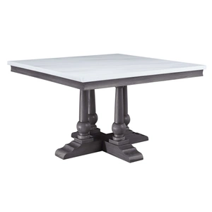 ACME Yabeina Marble/Wood Square Dining Room Set, White/Gray Oak