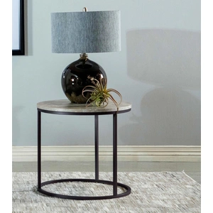 Coaster Lainey Faux Marble Round Top End Table, Grey/Gunmetal