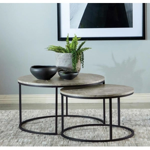Coaster Lainey Faux Marble 2-piece Round Nesting Coffee Table, Grey/Gunmetal