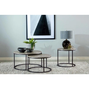 Coaster Lainey Faux Marble 2-piece Round Nesting Coffee Table, Grey/Gunmetal