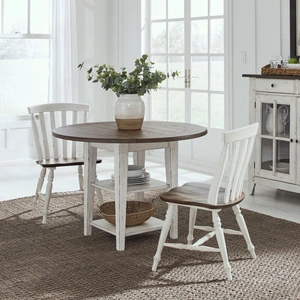 Liberty Furniture Al Fresco Round Drop Leaf Dining Set – Wood Table & Chairs, Graphite/Whitestone