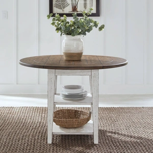 Liberty Furniture Al Fresco Round Drop Leaf Dining Set – Wood Table & Chairs, Graphite/Whitestone