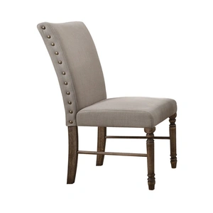 ACME Leventis Fabric Parson Dining Chair, Cream/Weathered Oak (Set of 2)