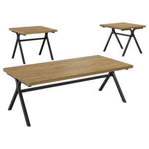 Coaster Colmar Wood Veneer 3-piece Trestle Occasional Table Set, Golden Oak/Gunmetal