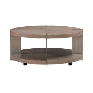 Liberty Furniture Harlow Round MDF/Metal Cocktail Table w/Casters, Sandstone/Satin Nickel