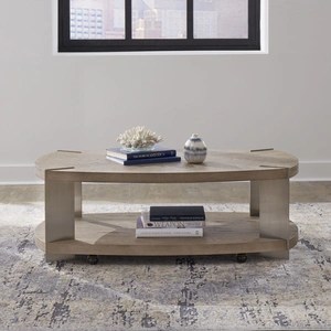 Liberty Furniture Harlow Oval MDF/Metal Cocktail Table w/Casters, Sandstone/Satin Nickel