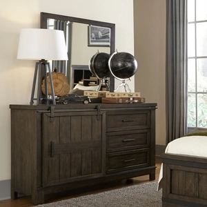 Liberty Furniture Thornwood Hills Barn Wood 1-Door 3-Drawer Dresser, Rock Beaten Brown/Saw Cuts
