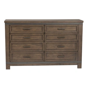 Liberty Furniture Thornwood Hills Wood 8-Drawer Double Dresser, Rock Beaten Brown/Saw Cuts