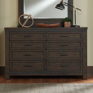 Liberty Furniture Thornwood Hills Wood 8-Drawer Double Dresser, Rock Beaten Brown/Saw Cuts