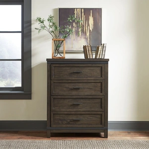 Liberty Furniture Thornwood Hills Wood 4-Drawer Chest, Rock Beaten Brown/Saw Cuts
