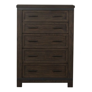Liberty Furniture Thornwood Hills Wood 5-Drawer Chest, Rock Beaten Brown/Saw Cuts