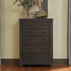 Liberty Furniture Thornwood Hills Wood 5-Drawer Chest, Rock Beaten Brown/Saw Cuts