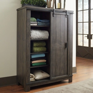 Liberty Furniture Thornwood Hills Wood Sliding-Door 5-Drawer Chest, Rock Beaten Brown/Saw Cuts