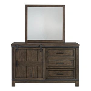 Liberty Furniture Thornwood Hills 34-inch Rectangular Wood Mirror, Rock Beaten Brown/Saw Cuts
