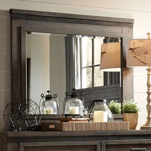 Liberty Furniture Thornwood Hills 46-inch Rectangular Wood Mirror, Rock Beaten Brown/Saw Cuts