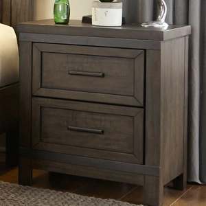 Liberty Furniture Thornwood Hills Wood 2-Drawer Night Stand, Rock Beaten Brown/Saw Cuts