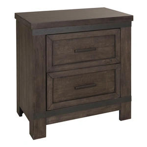 Liberty Furniture Thornwood Hills Wood 2-Drawer Night Stand w/Hammered Metal Strip Accents, Rock Beaten Brown/Saw Cuts