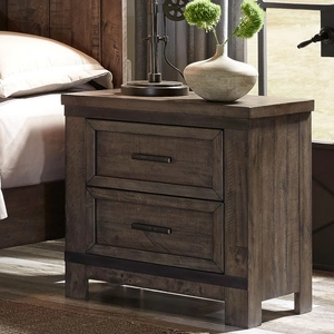 Liberty Furniture Thornwood Hills Storage Bedroom Set | Rustic Industrial, Rock Beaten Brown/Saw Cuts