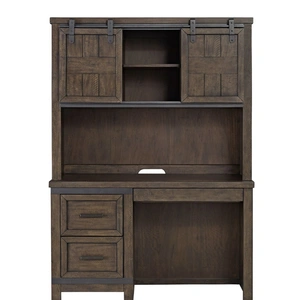 Liberty Furniture Thornwood Hills Rectangular Wood 2-Piece 2-Drawer Desk & 2-Sliding Door Hutch Set, Rock Beaten Brown/Saw Cuts