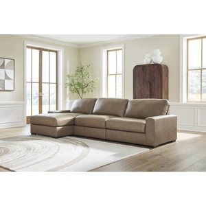 Ashley Furniture Veronella Leather 3-Piece Sofa Chaise, Sahara