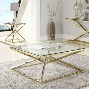 Chintaly Imports 7616 39-inch Square Glass Cocktail Table w/Double Pyramid Base, Clear
