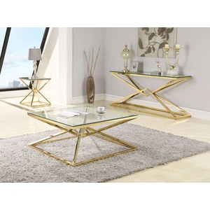 Chintaly Imports 7616 39-inch Square Glass Cocktail Table w/Double Pyramid Base, Clear