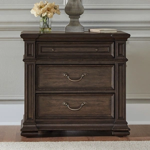 Liberty Furniture Provence Park Wood 3-Drawer Nightstand w/Charging Station, Chateau Brown