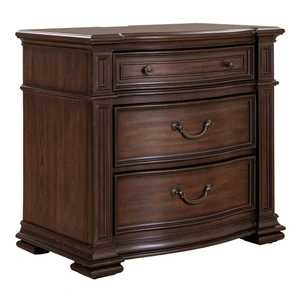 Liberty Furniture Provence Park Wood 3-Drawer Bedside Chest w/Charging Station, Chateau Brown