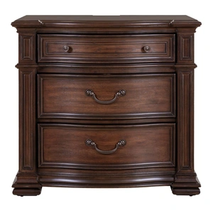 Liberty Furniture Provence Park Wood 3-Drawer Bedside Chest w/Charging Station, Chateau Brown