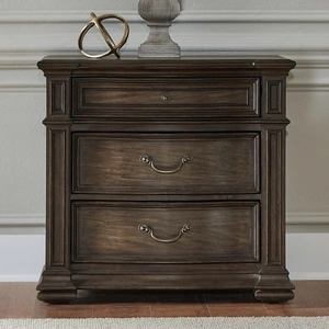 Liberty Furniture Provence Park Wood 3-Drawer Bedside Chest w/Charging Station, Chateau Brown