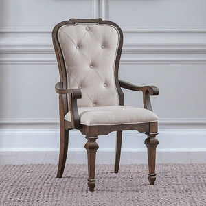 Liberty Furniture Provence Park Chenille/Wood Arm Chair, Chateau Brown (Set of 2)