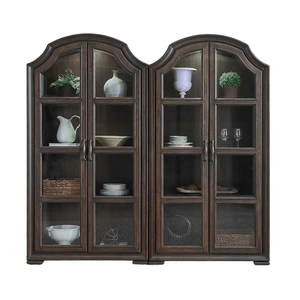 Liberty Furniture Provence Park Wood 2-Piece 4-Door Bunching Display Cabinet Set w/LED Lighting, Chateau Brown