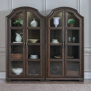 Liberty Furniture Provence Park Wood 2-Piece 4-Door Bunching Display Cabinet Set w/LED Lighting, Chateau Brown