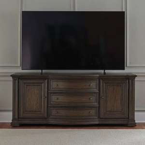 Liberty Furniture Provence Park 78-inch Wood 3-Drawer 2-Door TV Console, Chateau Brown