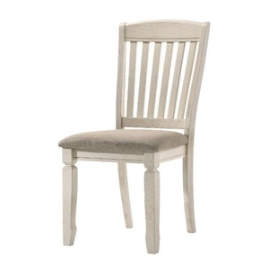 ACME Fedele Fabric/Wood Dining Side Chair, Tan/Cream (Set of 2)