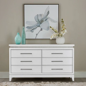 Liberty Furniture Reflections Wood 6-Drawer Double Dresser w/Lights, Pearl White/Rhinestone